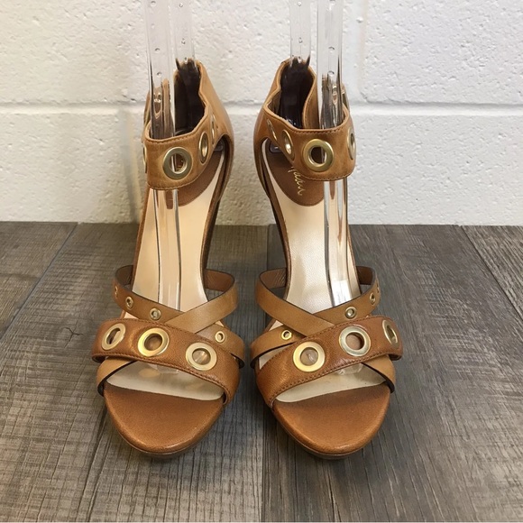 Cole Haan Womens Criss Cross Tan Leather Open Toe Grommet Sandals Heels Size 9.5 - Picture 15 of 15